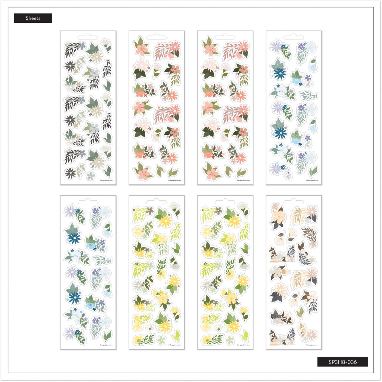 Happy Planner Sticker Sheets 8/Sheets-Color Story Florals, 148 Pieces